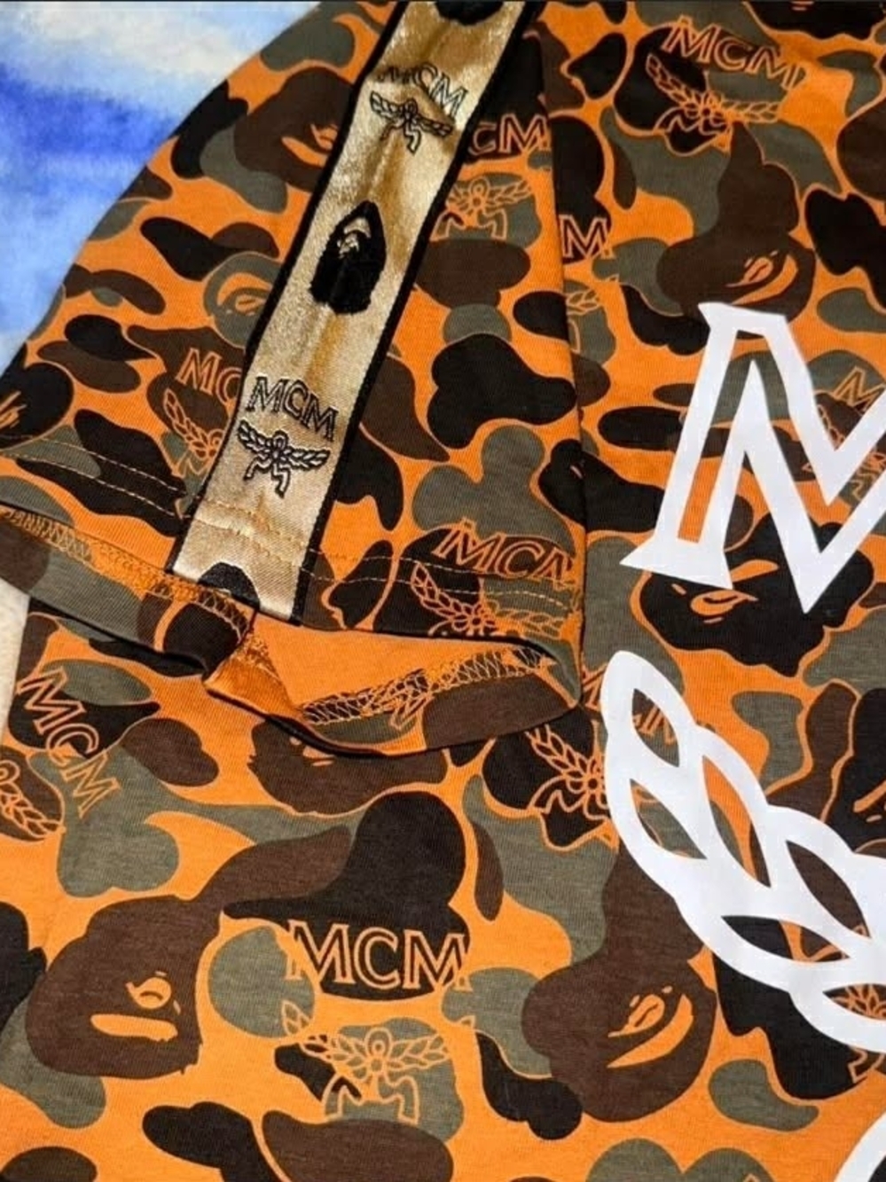 MCM BAPE Camo Graphic Tee Brown Streetwear Shirt Size L